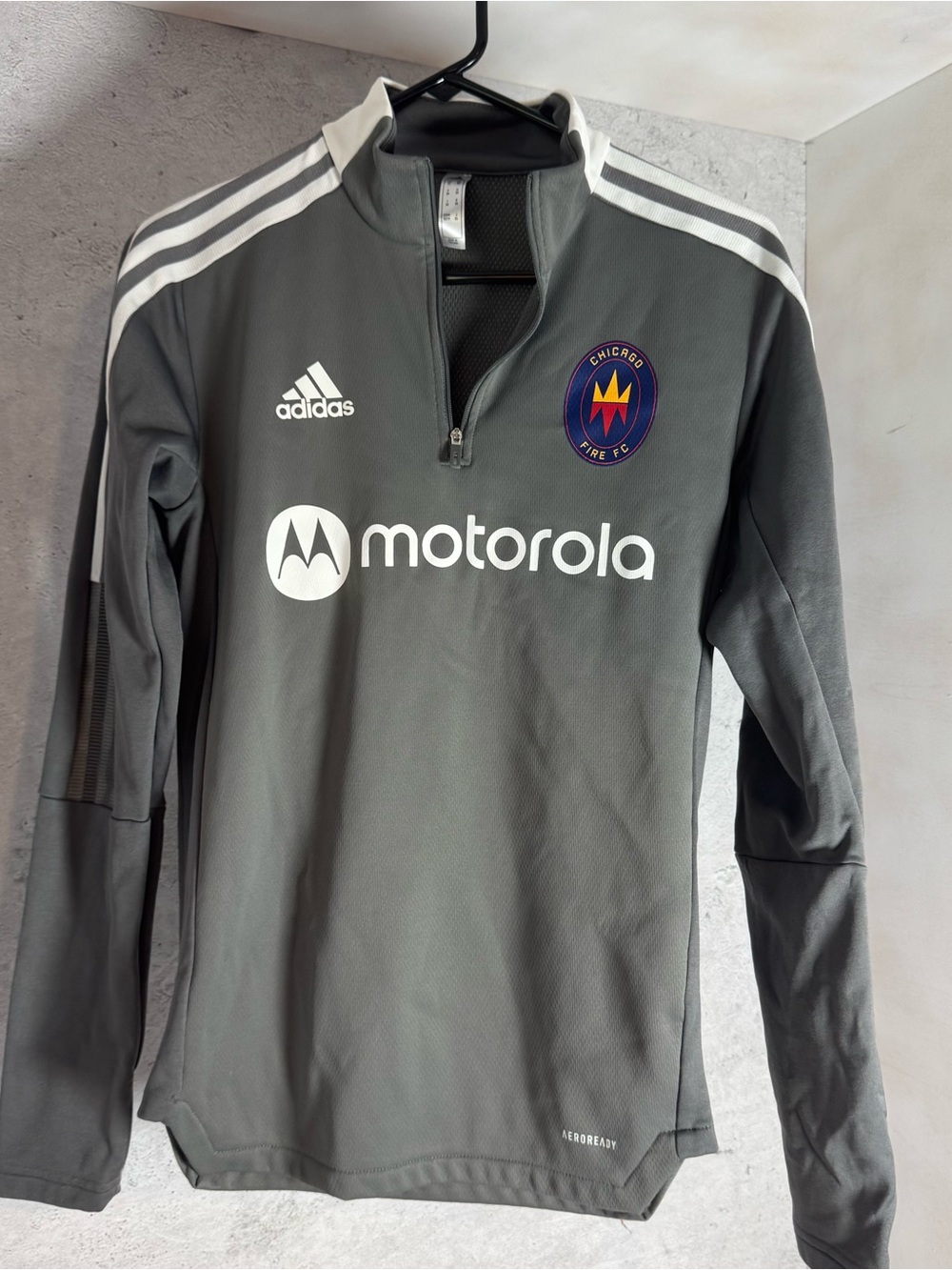 Motorola Gray Adidas Chicago Fire FC Quarter-Zip Training Top